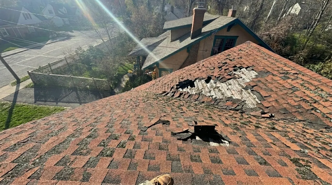 Old damaged roof before replacement in New Jersey